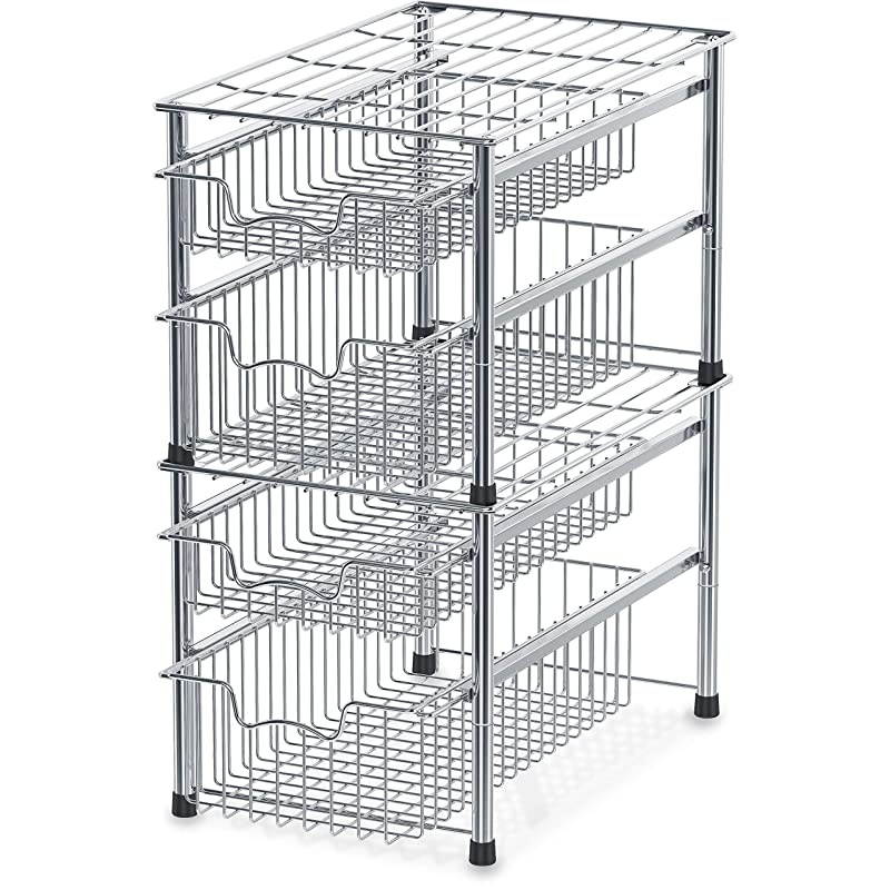 Stackable 2 Tier Sliding Basket Organizer Drawer Chrome