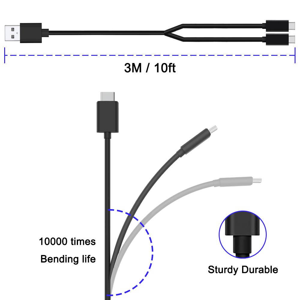 PS5 Xbox Series Controller Charging Cable, USB C Cable 15W 10ft, Type C 2.0 Fast Charging Cord 2 in 1 for Playstation 5, Xbox Series S/X, Nintendo Switch Lite Console & Pro Controller, Smartphone