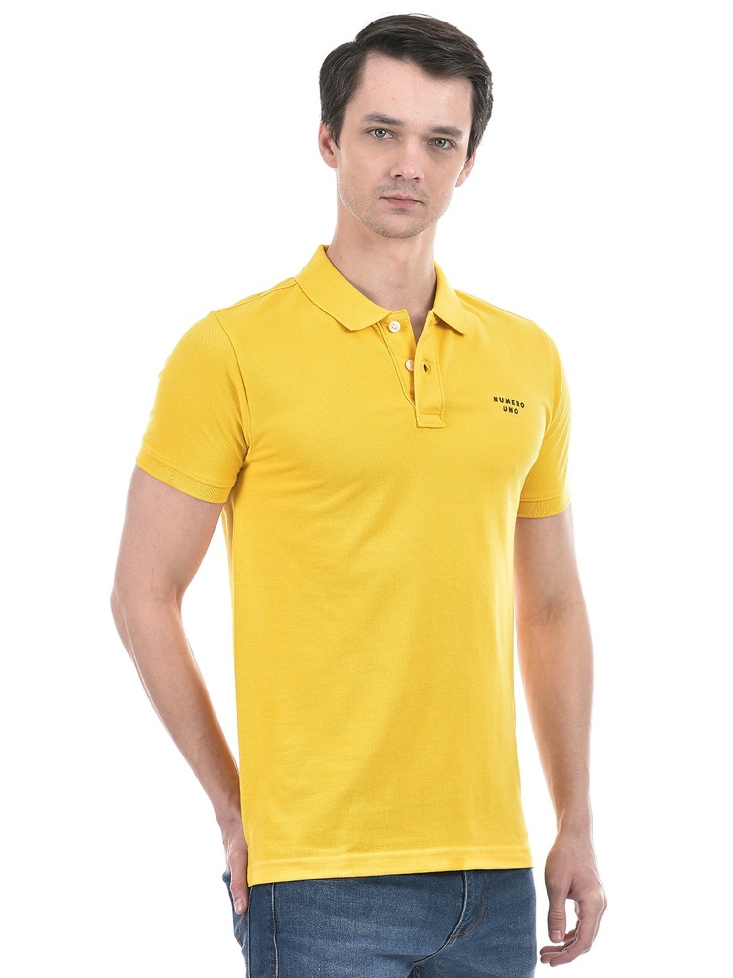 Numero Uno Yellow Cotton Slim Fit Polo T-Shirt