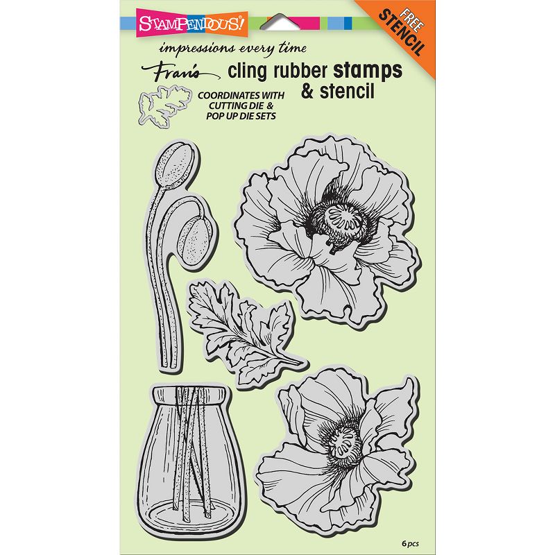 Stampendous Cling Stamp W/ Template Set-Pretty Poppies