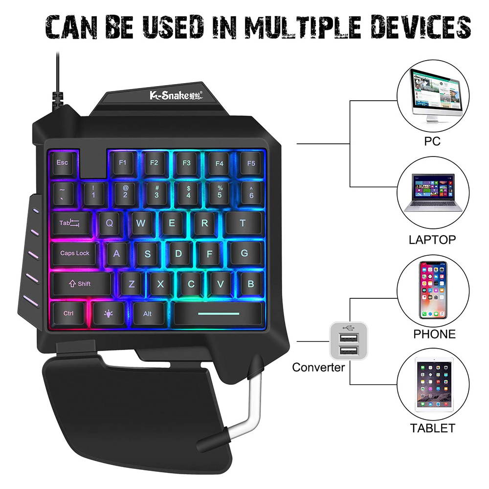 One Handed Backlight Gaming Keyboard and Mouse Combo, Gaming Half Keyboard and Mouse with 35 Mechanical Key, USB Wired Gaming Keyboard Mouse, Single Hand Gaming Keyboard Set for Game
