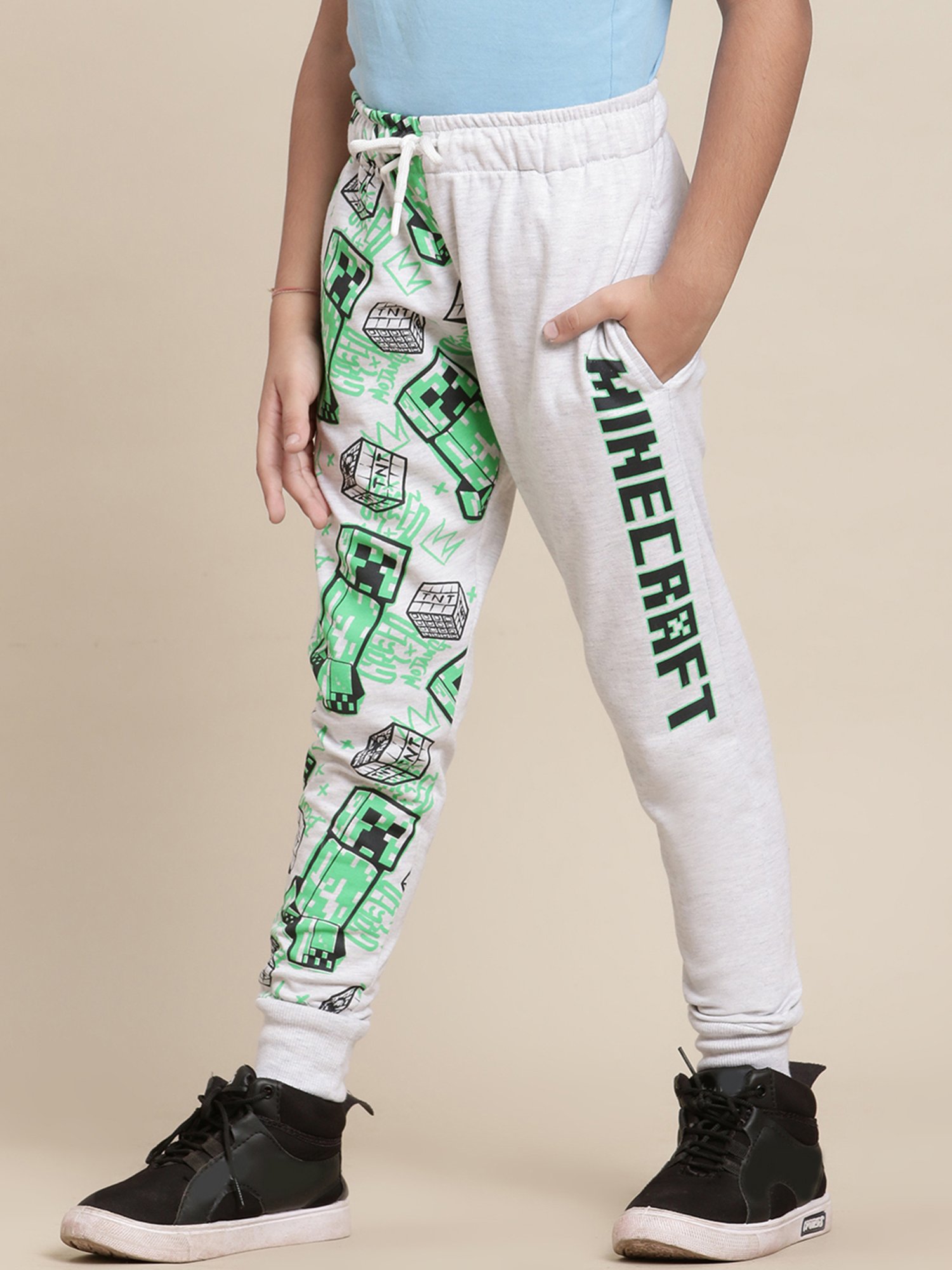 Kidsville Minecraft Printed Grey Joggers For Boys