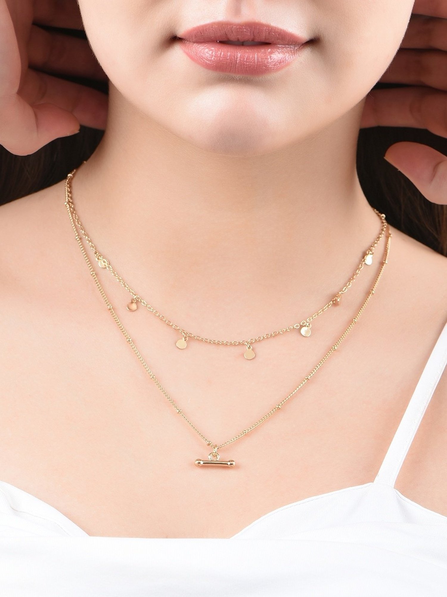 ToniQ Casual Double Layered Golden Necklace for Women