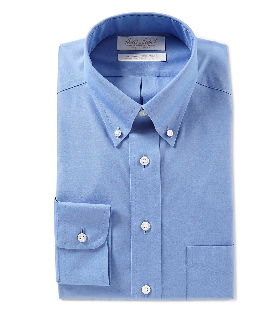 Gold Label Roundtree & Yorke Non-Iron Fitted Button-Down Collar Solid Dress Shirt