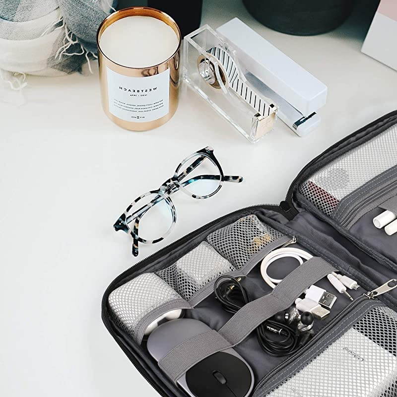 Travel Electronics Organizer Durable Waterproof Universal Electronic Accessories Bag Case for Cord Phone Charger USB Flash Drive SD Card Earphone Black