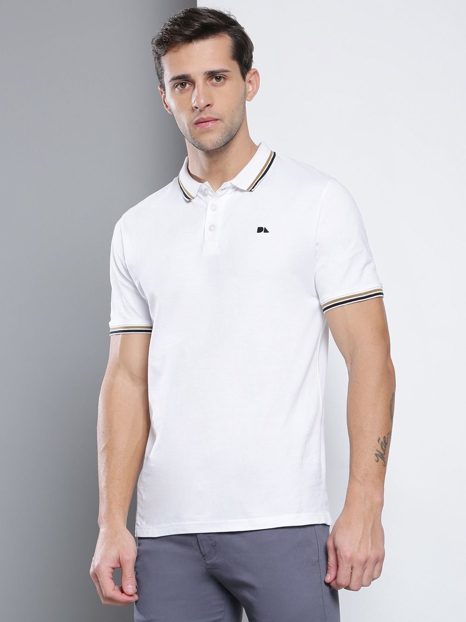 Dennis Lingo White Cotton Slim Fit Polo T-Shirt