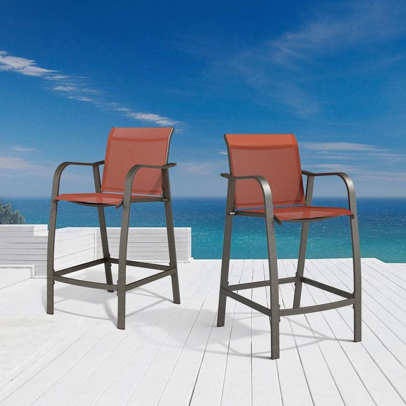 2pc Outdoor Counter Height Aluminum Bar Stools - Orange - Pellebant