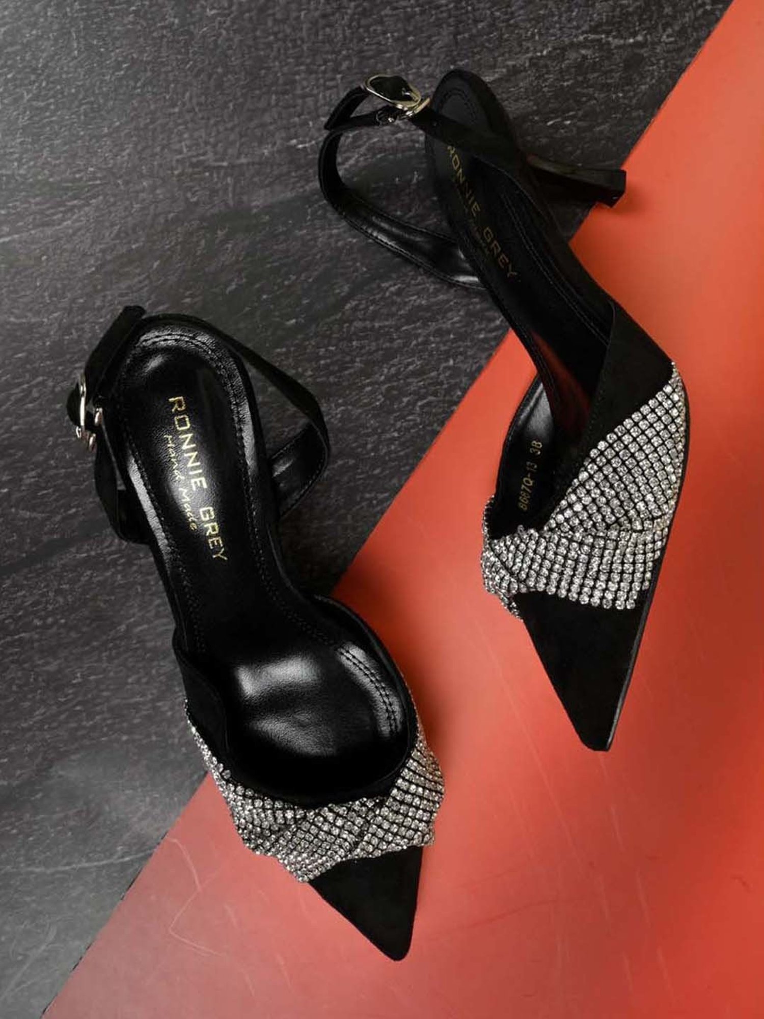 Ronnie Grey Women's Black Back Strap Stilettos