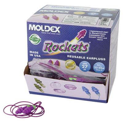 Moldex Rockets Reusable Earplugs, Corded, 27NRR, Bag