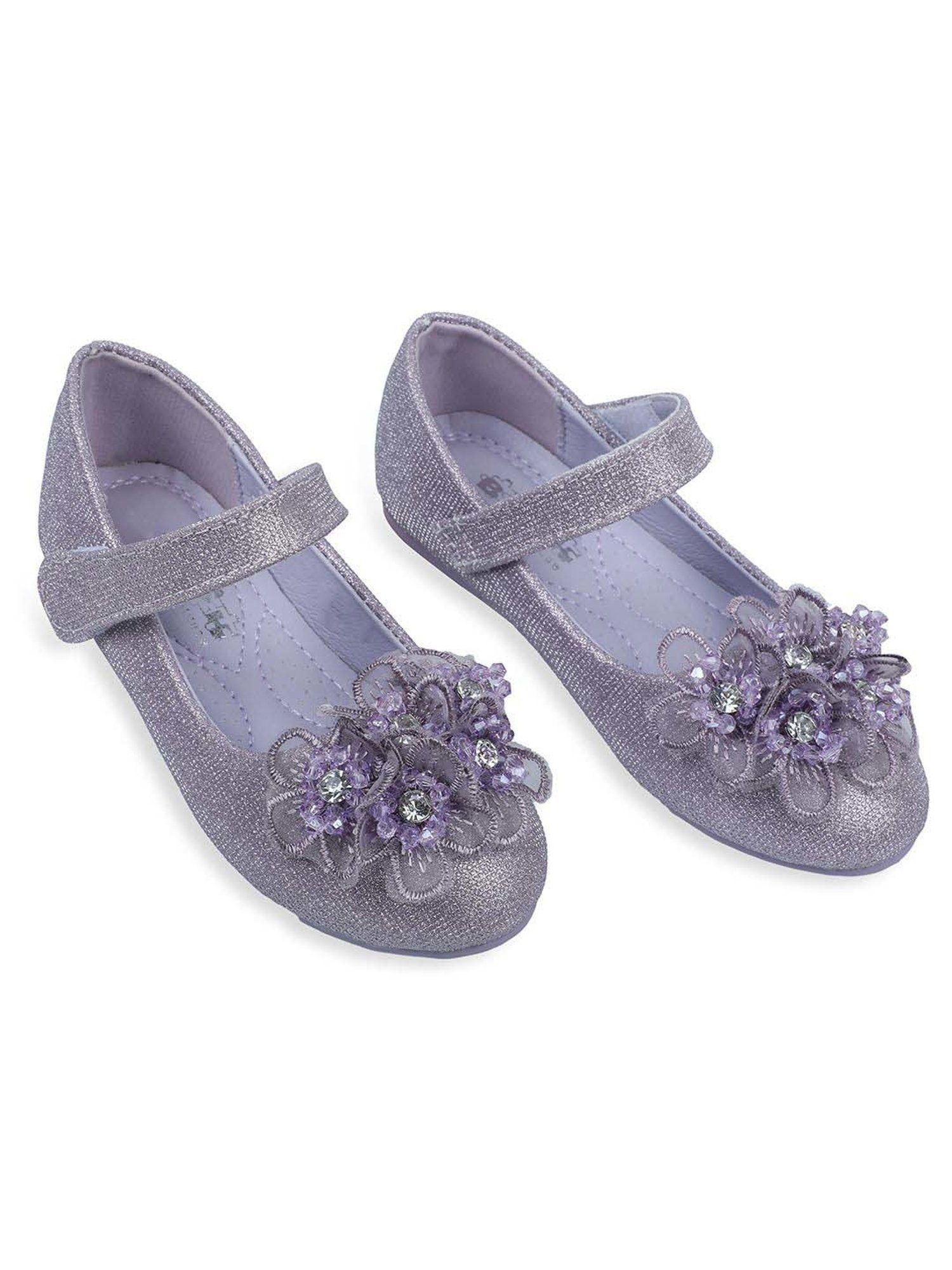 Baby Moo Kids Purple Bash Kids 3D Floral Mary Jane Shoes