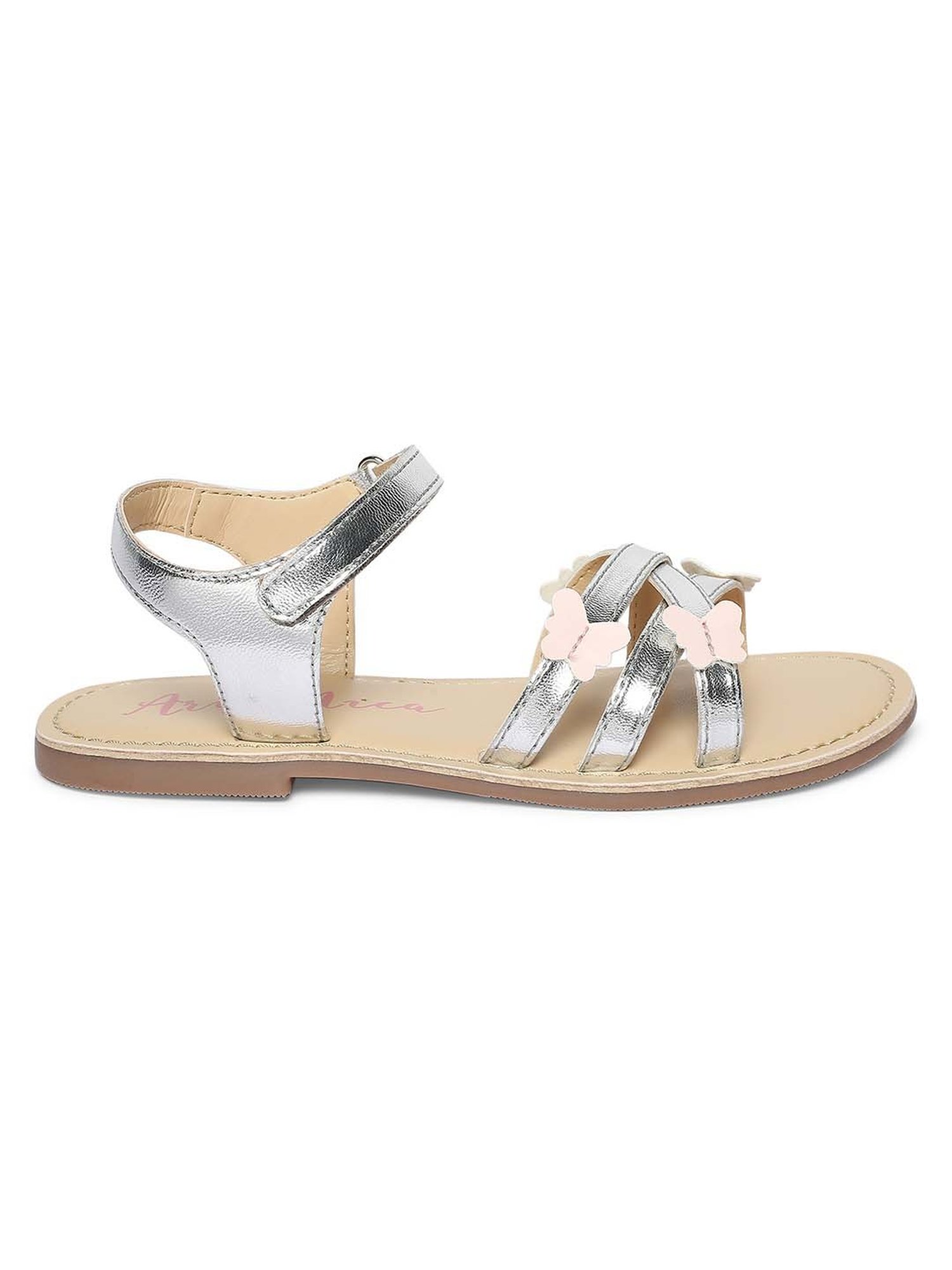 Aria Nica Kids Spring Silver & Beige Cross Strap Sandals