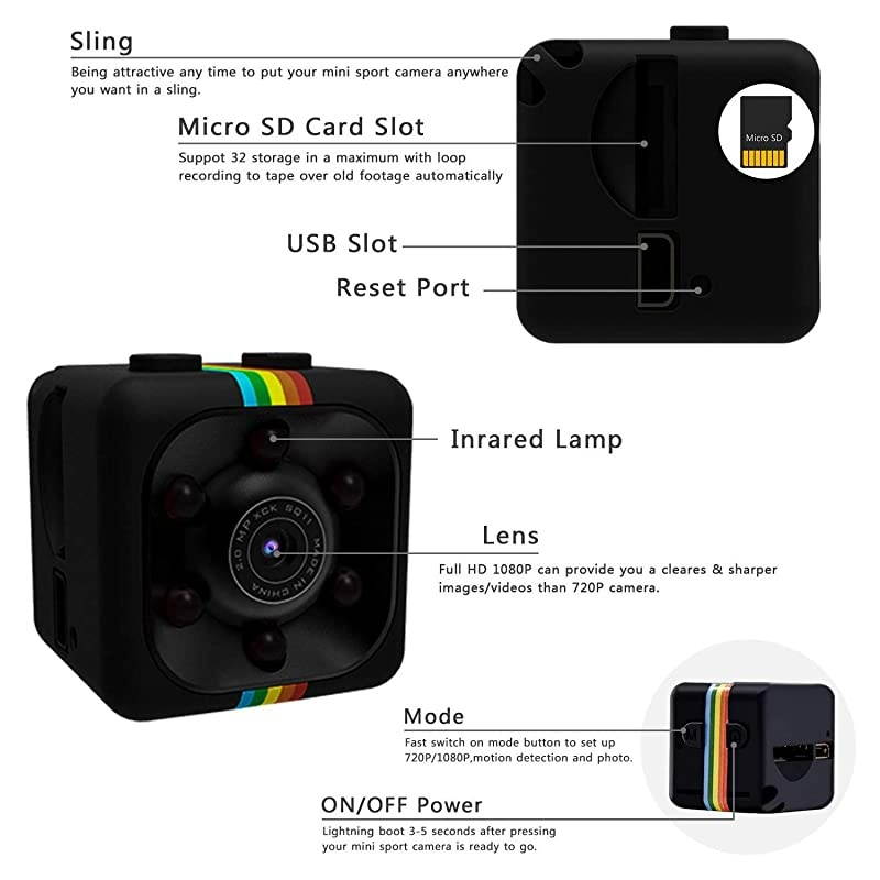 Cop Spy Cam As Seen On TV Mini Camera Wireless Hidden 1080P Body Camera Action Camera Convert Security Nanny Cam with Night Vision and Motion Activated for HomeCarOffice Indoor and Outdoor