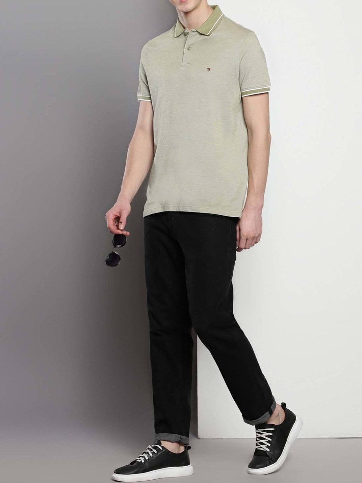 Tommy Hilfiger Faded Olive & Ecru Regular Fit Polo T-Shirt