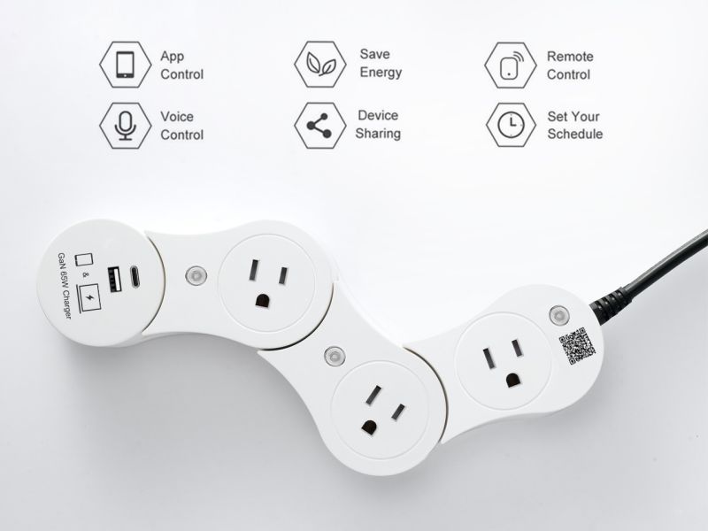 EDO Pivot Power Smart Outlet with 65W GaN Fast Charging Module for Macbook&iphone, Three Smart Sockets Work with Amazon Alexa&nbsp;/ Echo/ Dot / Tap, Smart Power Strip Smart Socket with USB Charger