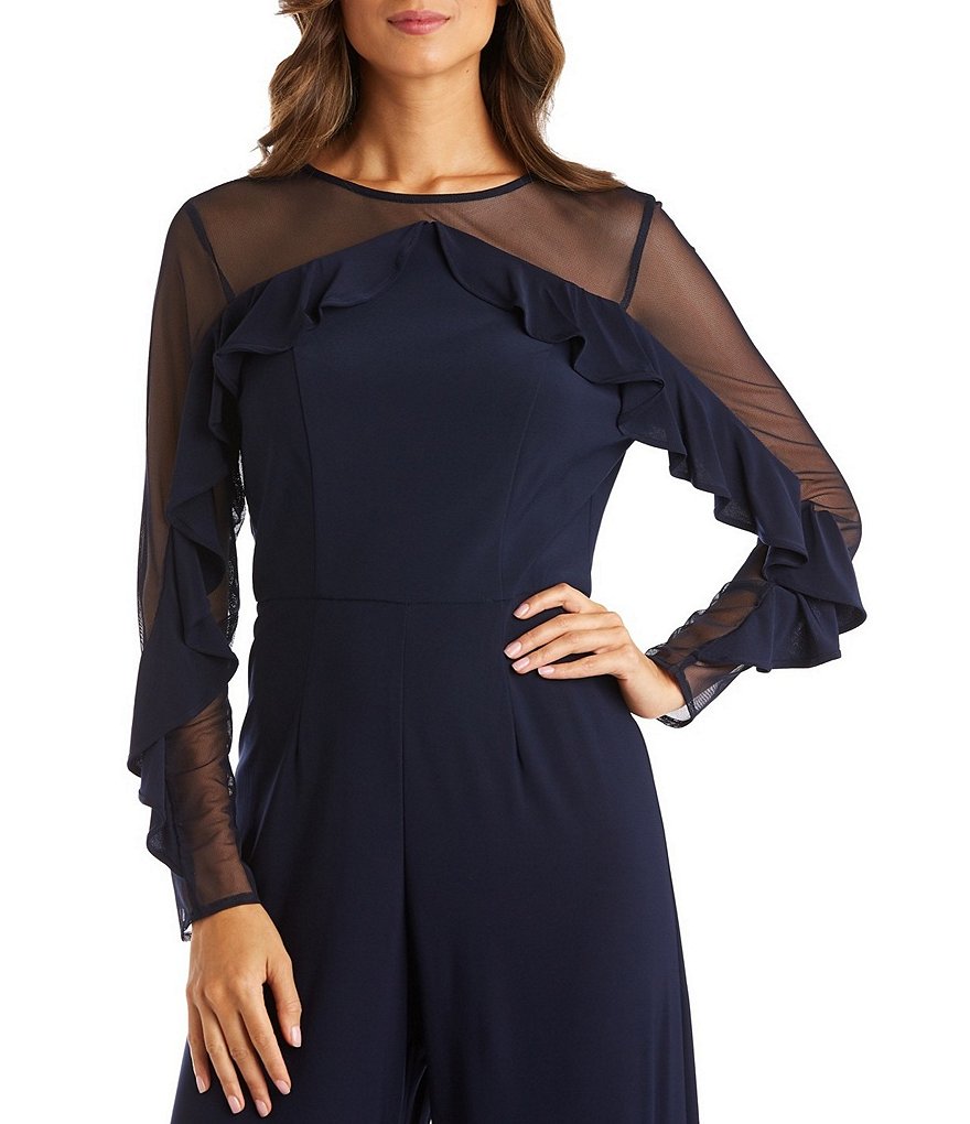 Tahari ASL Sequin Long Sleeve Crepe Jumpsuit