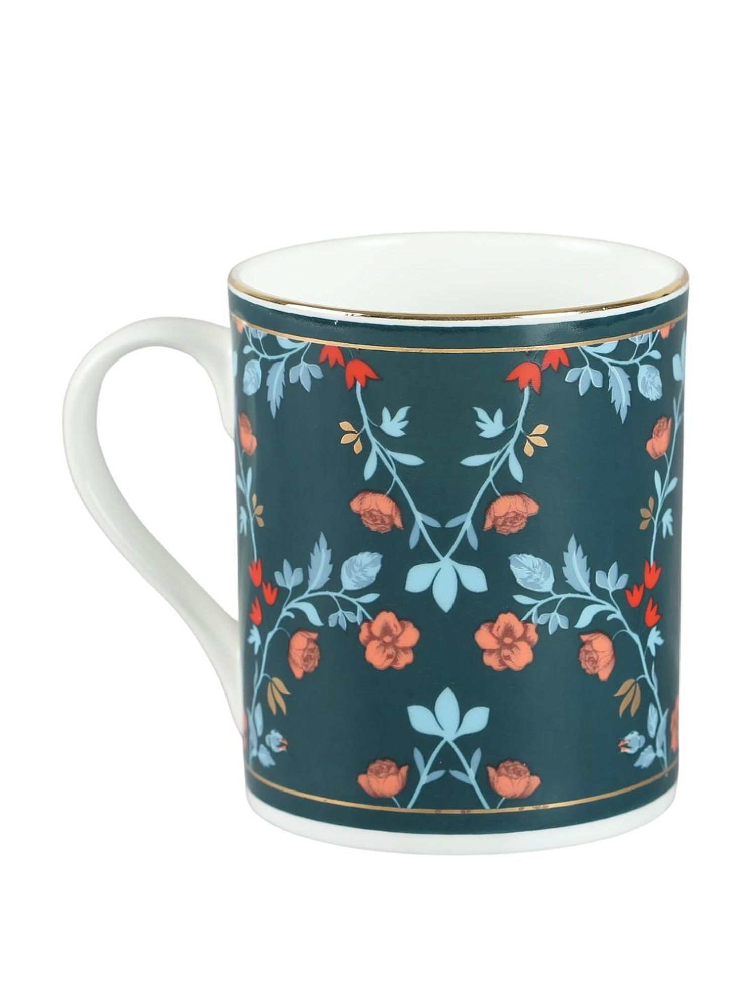 India Circus Abstract White Bone China Milk Mugs Set of 2, 360 ml With Accented and 22 Carat Gold