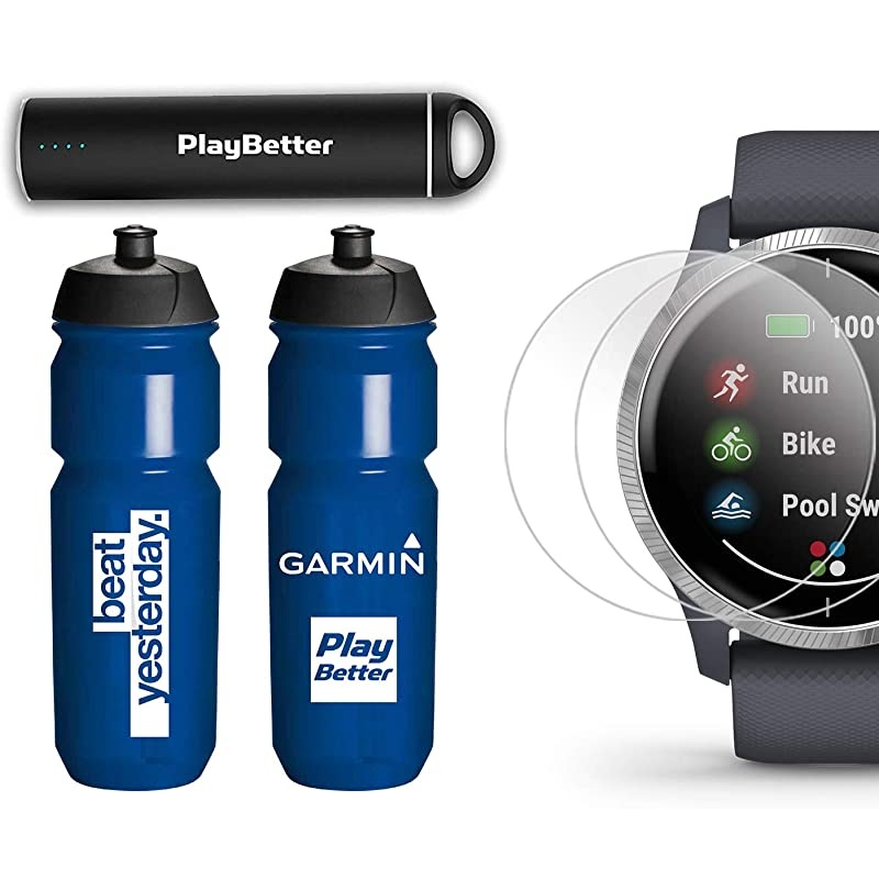 Venu (Granite Blue/Silver) Bands Bundle | +Two (2) Extra Metal Bands (Milanese Silver & Dark Gray) & HD Screen Protectors | AMOLED, Spotify & Wrist-Based HR | Fitness GPS Smartwatch