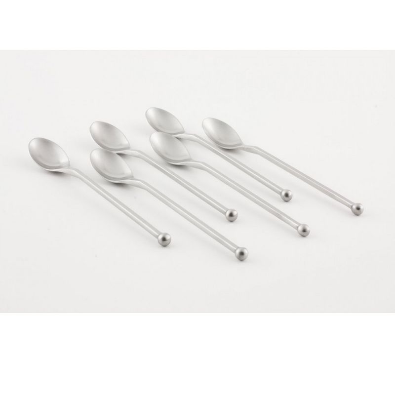 Knork 8 Inch Handle 18/0 Stainless Steel Cocktail Tea Beverage Stirring Spoons, Gloss Silver, Set of 6