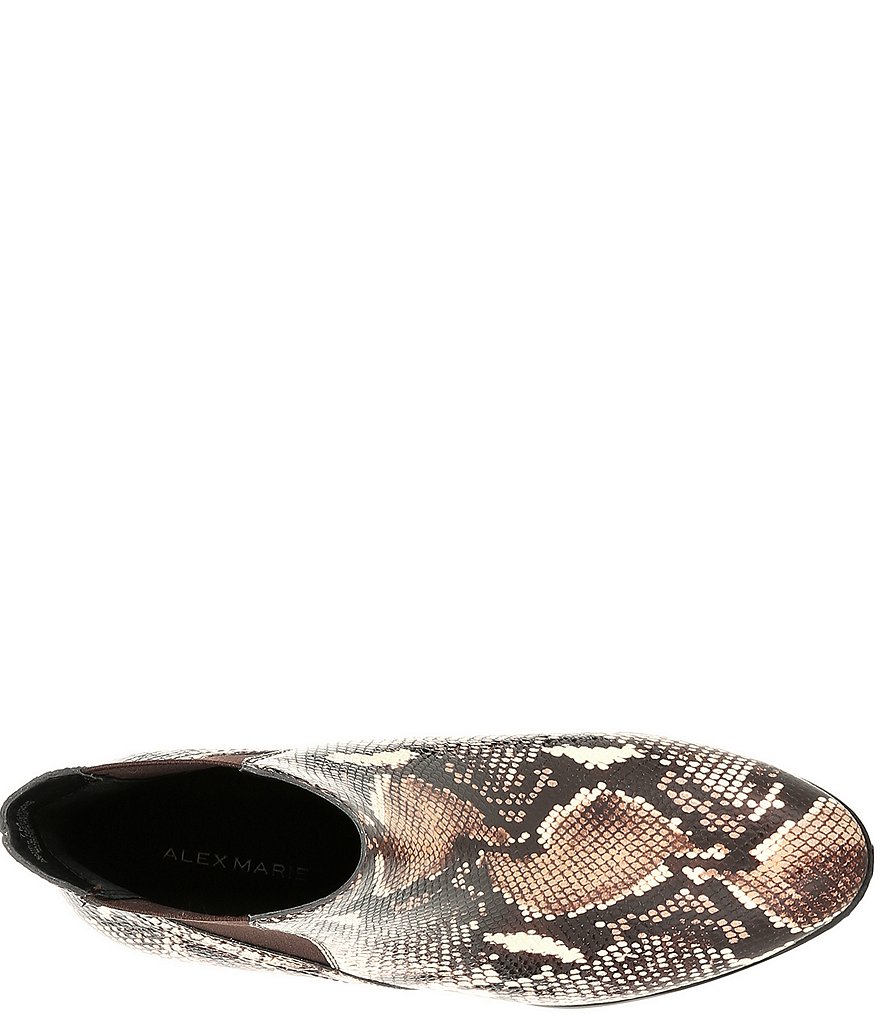 Alex Marie Gloriane Snake Print Chelsea Gore Block Heel Booties
