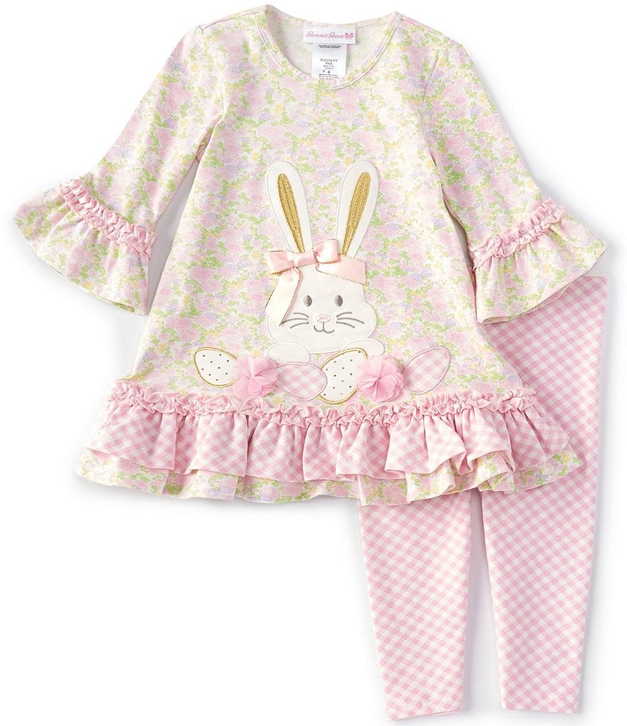 Bonnie Jean Little Girls 2T-6X Bunny-Applique Floral Top & Gingham Leggings Set