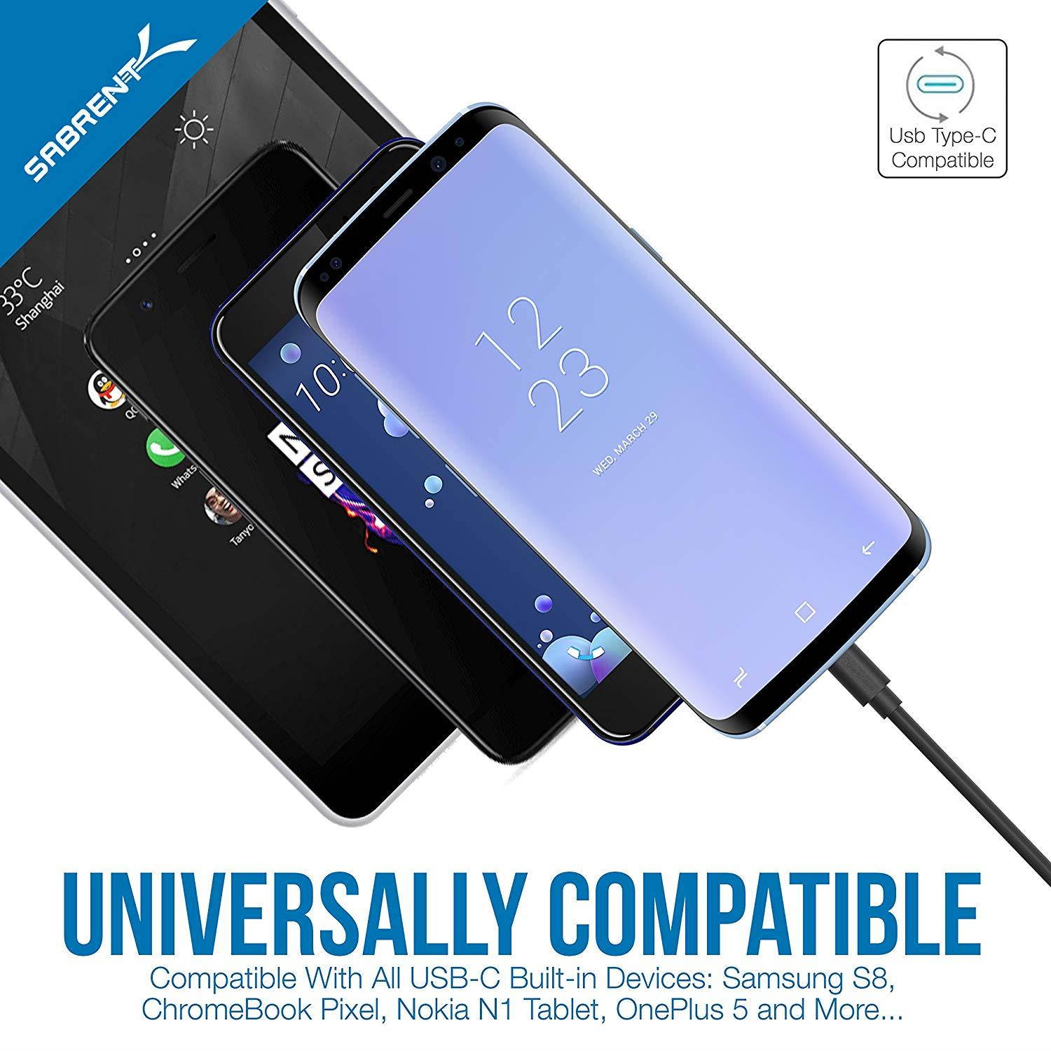 Sabrent [6-Pack] 22AWG Premium 6ft USB-C to USB A 2.0 Sync and Charge Cables [Black] (CB-C6X6)