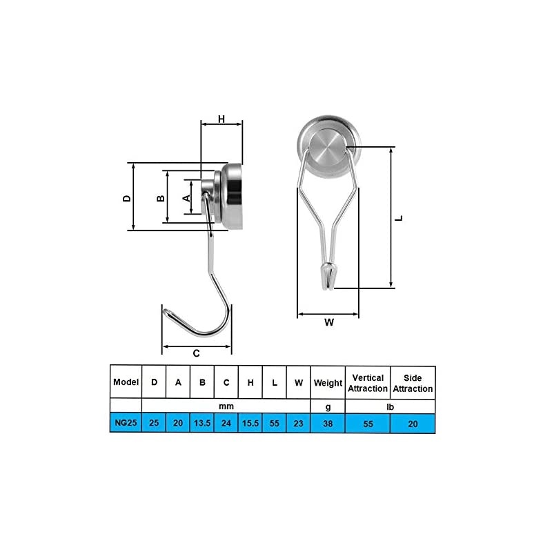 60LBS Swivel Swing Magnetic Hooks, Neodymium Magnet Hooks - Great for Your Refrigerator and Other Magnetic Surfaces 67.5mm(2.66in) in Length - Pack of 8