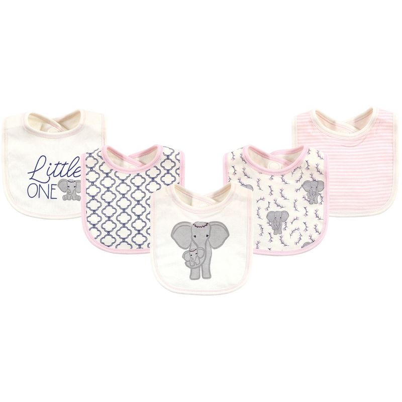 Touched by Nature Baby Girl Organic Cotton Bibs 5pk, Girl Elephant, One Size