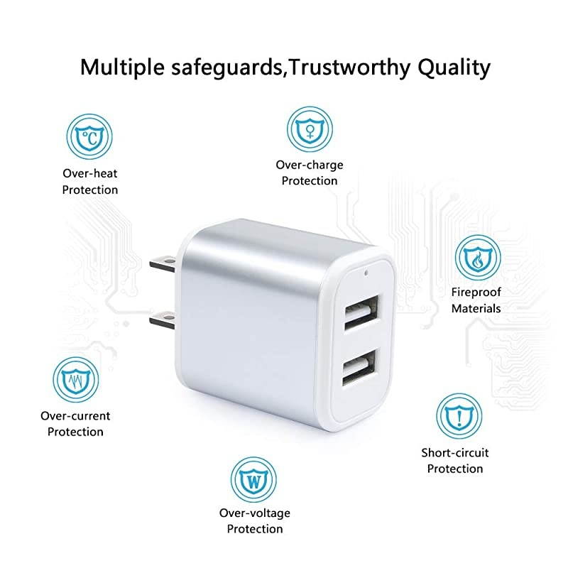 USB Wall Charger, USB Plug, Android Phone Charger, Charger Block 2.1A Dual Port Charging Cube Power Adapter with 6ft Micro USB Charger for Galaxy J7 J5 J3, Samsung S7/S6 Edge, LG stylo 2/3