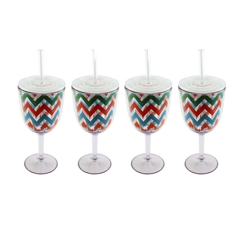 BergHOFF CookNCo 13 Oz Acrylic Wine Glass, Chevron Pattern, Set of 4