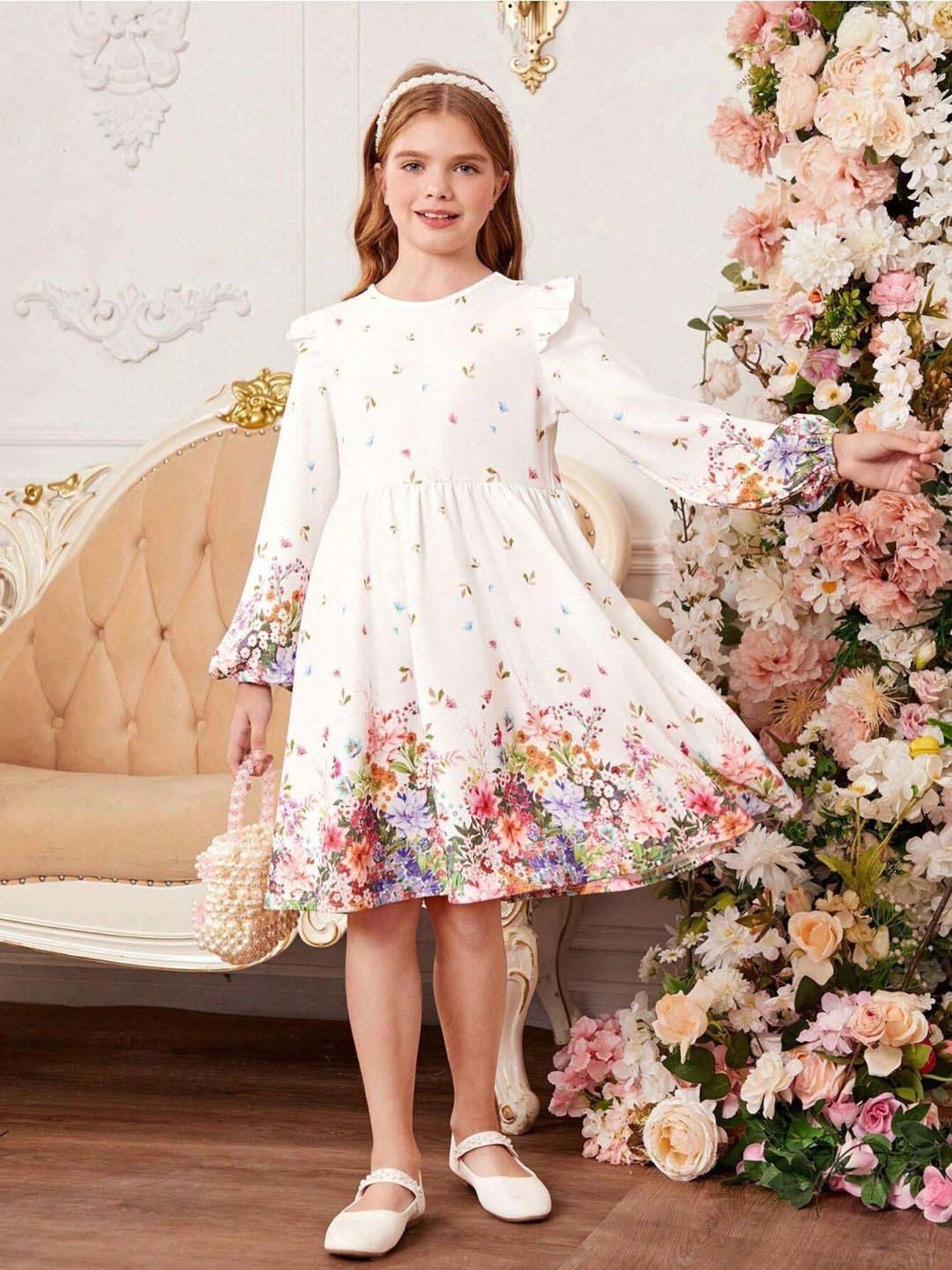 Bolly Lounge Girls Frost Floral Full Sleeves Dress