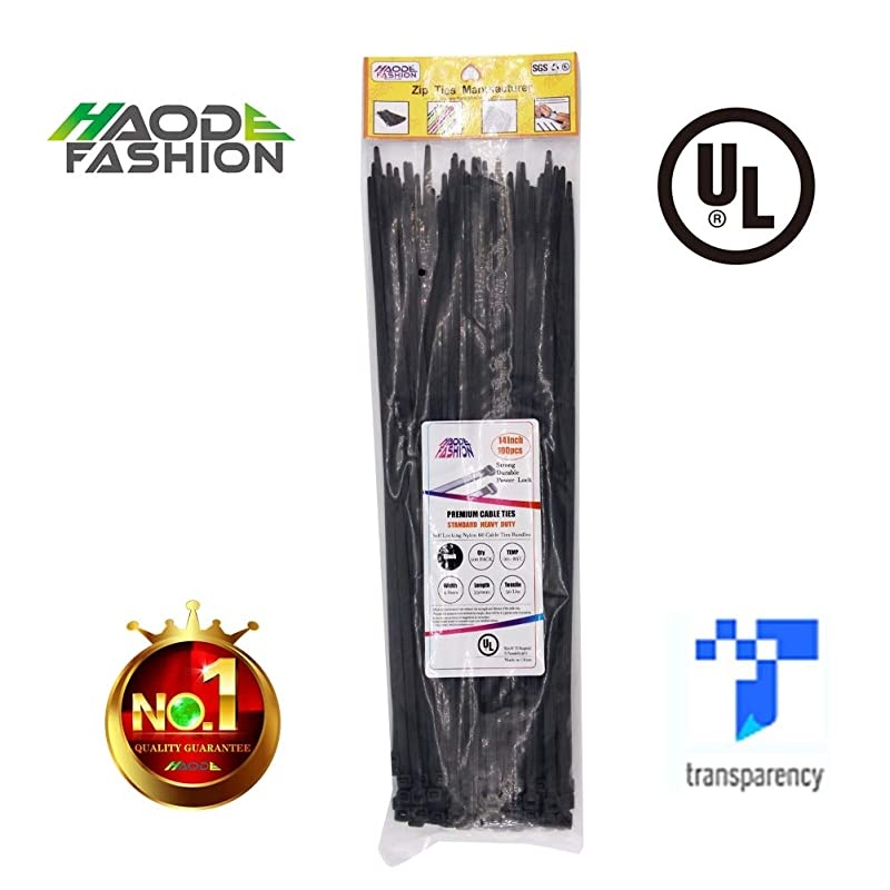 14 Inch Black Strong Cable Ties 100 Pack Upgrade Industrial UV Resistant Durable Life Zip Ties Heavy Duty Cable Management for Large Objects 50LBS Black Outdoor Use