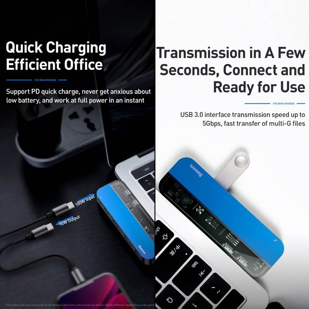 Baseus Transparent Series Dual-Port Type-C Multifunctional HUB Dual Type-C 2 USB 3.0 4K HD Interface Support PD Charging Video Output Thunder 3 For Macbook Smartphone