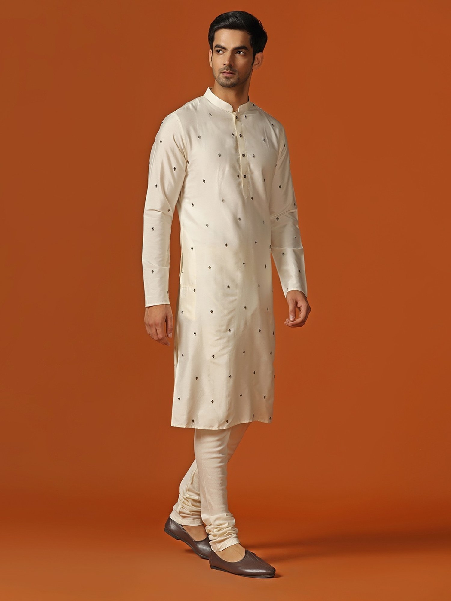 KISAH Cream Regular Fit Embroidered Kurta Bottom Set
