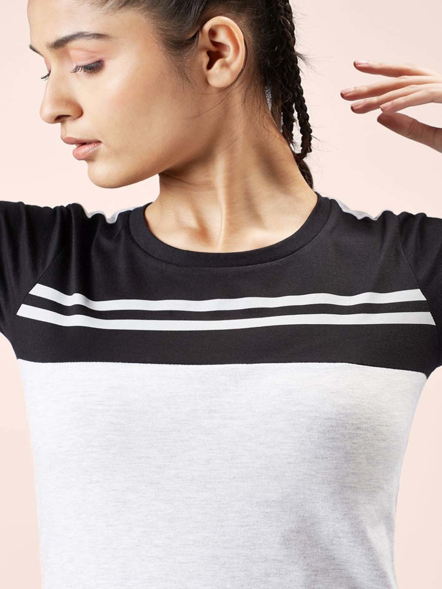 Ajile by Pantaloons White & Black Cotton Color-Block Sports T-Shirt