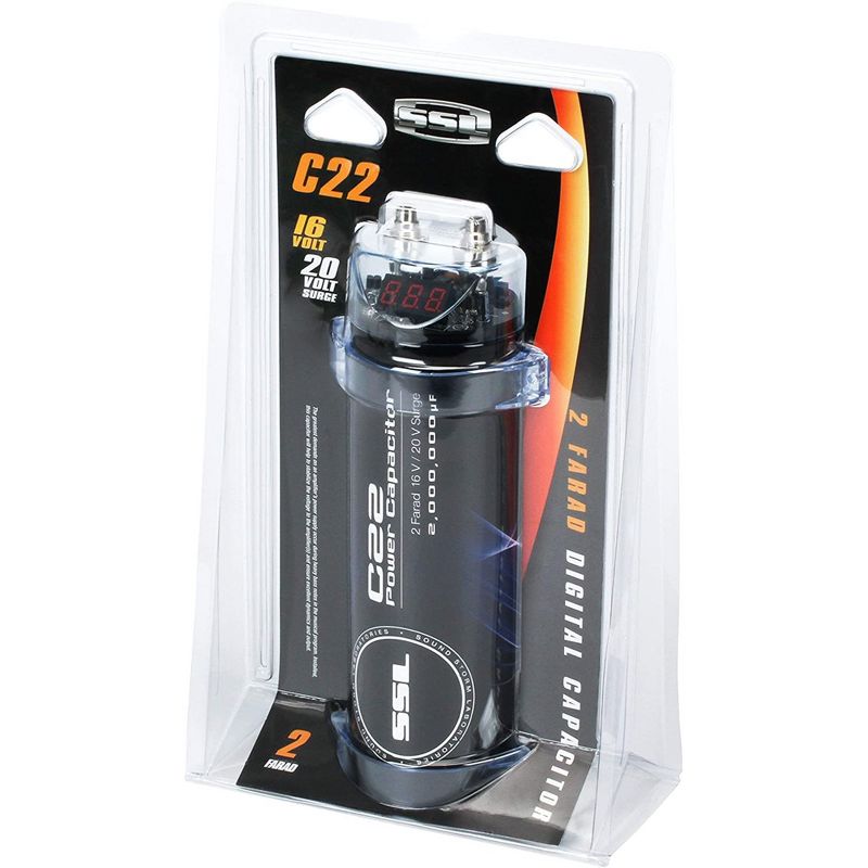 Sound Storm C22 2 Farad Car Capacitor for Energy Storage to Enhance Bass Demand and Boost Audio System with Digital LED Voltage Meter, Black