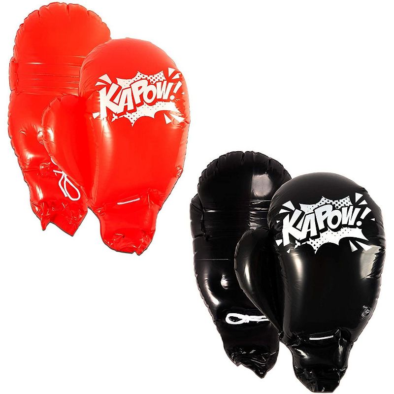 Blue Panda 2 Pairs Inflatable Boxing Gloves, Muay Thai Mitts Kick Training Gloves for Kids, Black & Red
