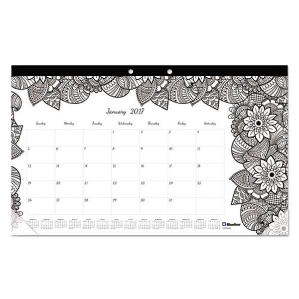Blueline C2917001 Doodleplan Desk Calendar W/Coloring Pages, 17 3/4 X 10 7/8, 2017