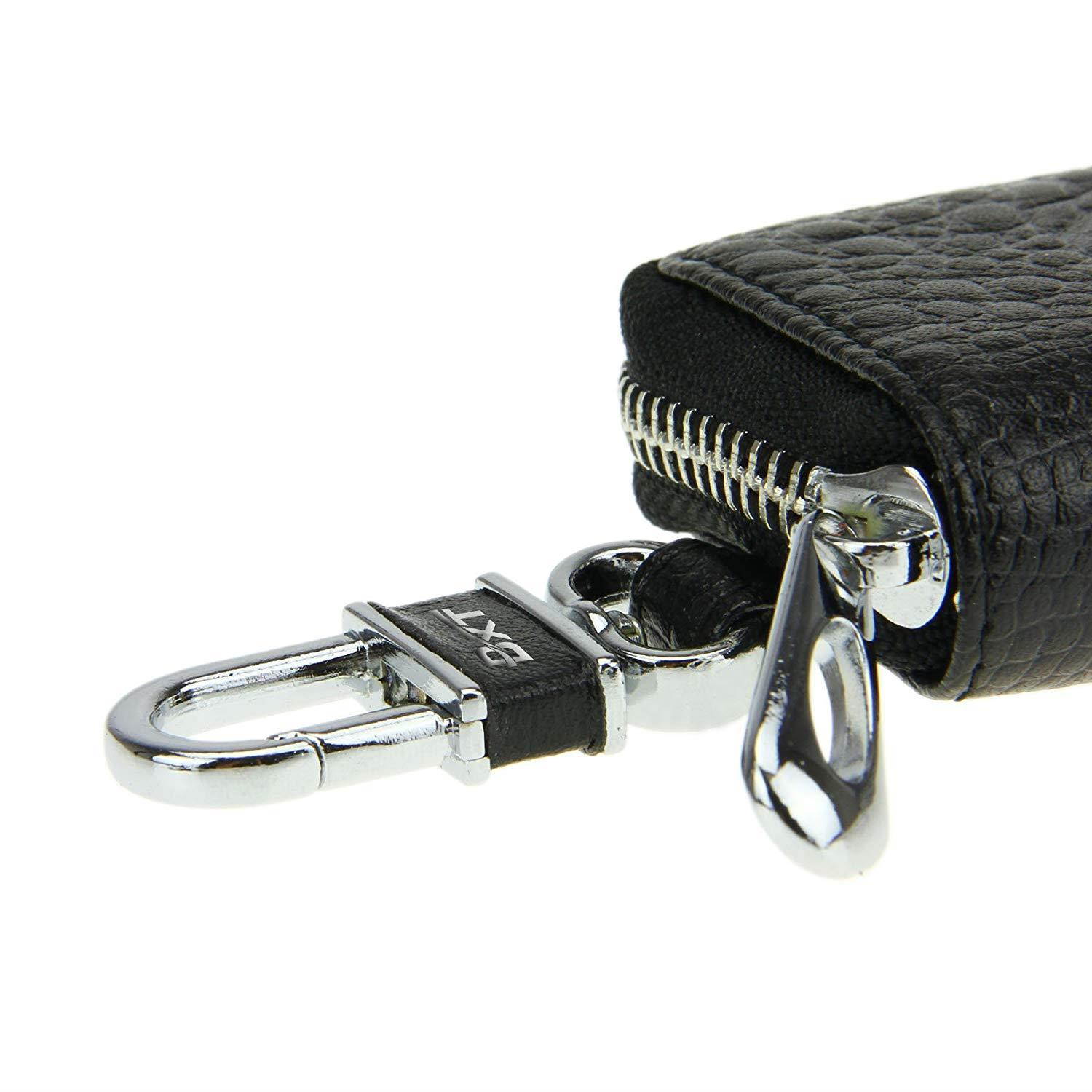Womens Mens Luxury Delicate Crocodile Genuine Leather Pocket Size Key Pouch Bag Solid Color Zipper Universal Car Smart Key Case Holder Coin Purse Wallet Key Ring Hook Keychain Tags