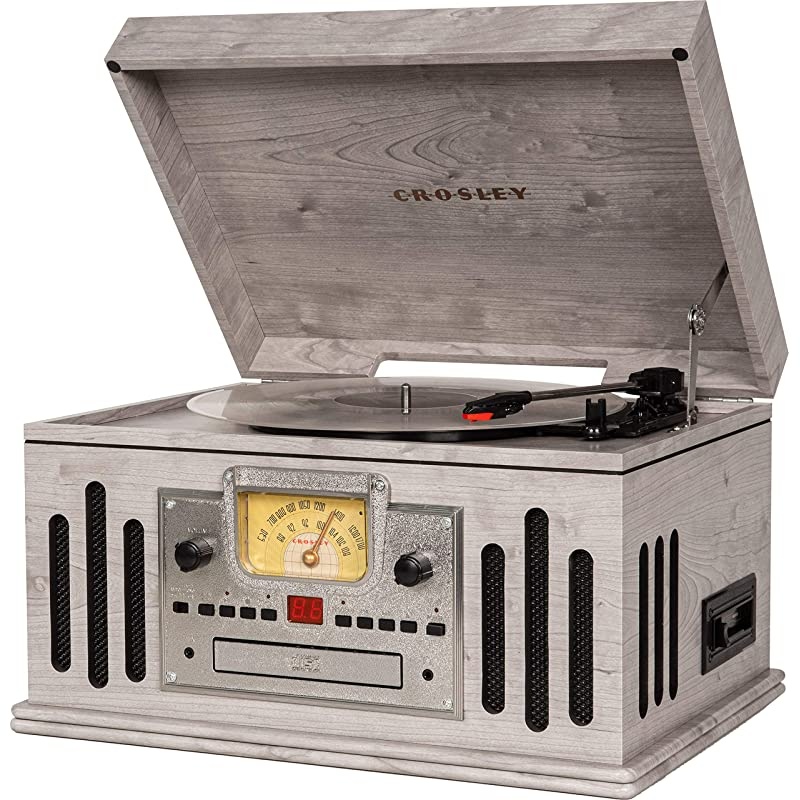 CR704B-GY Musician 3-Speed Turntable with Radio, CD/Cassette Player, Aux-in and Bluetooth, Gray