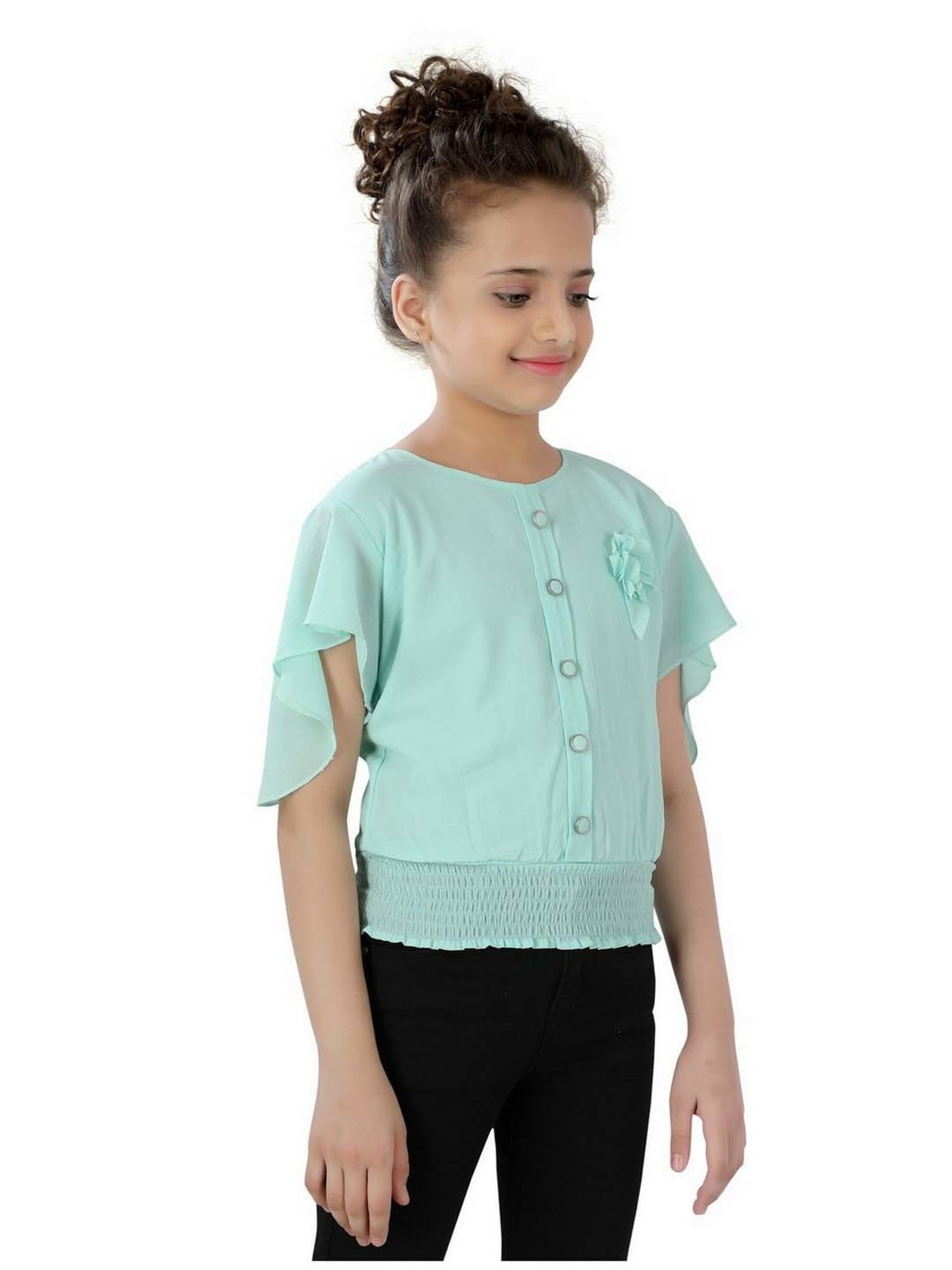 poplins Kids Aqua Blue Cotton Regular Fit Top