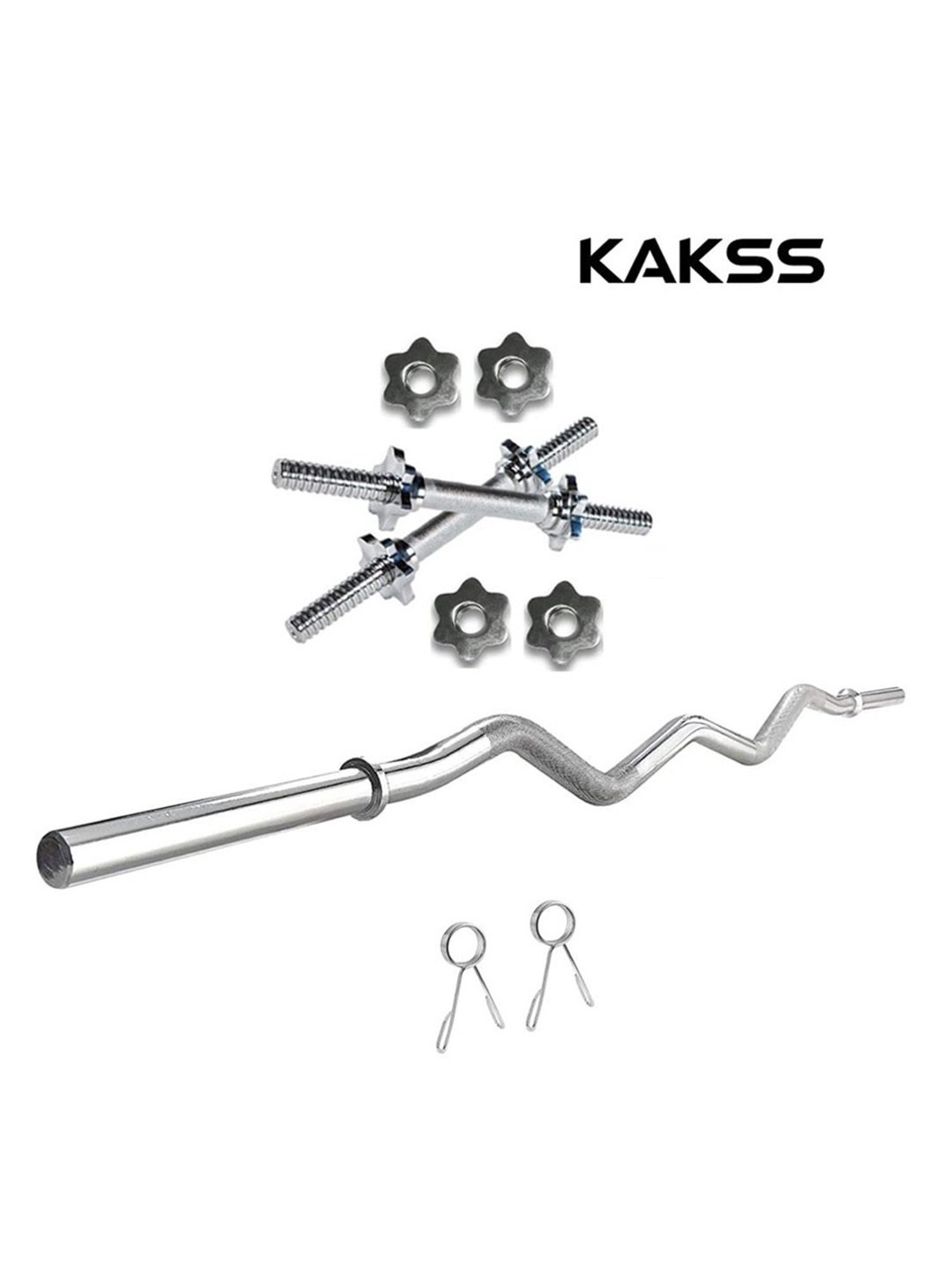 Kakss Home Gym Combo Metal Rubber Weight Plates 30mm Hole 5ft Straight Rod Set (Black) Size - 30KG