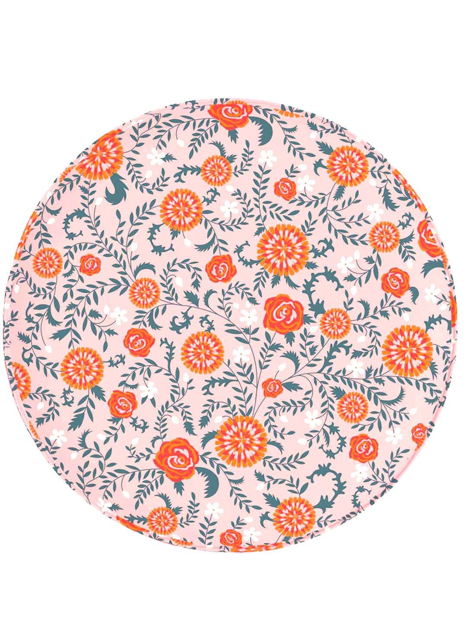Chumbak English Earthy Floral Peach Orange Wood Cafe Stool