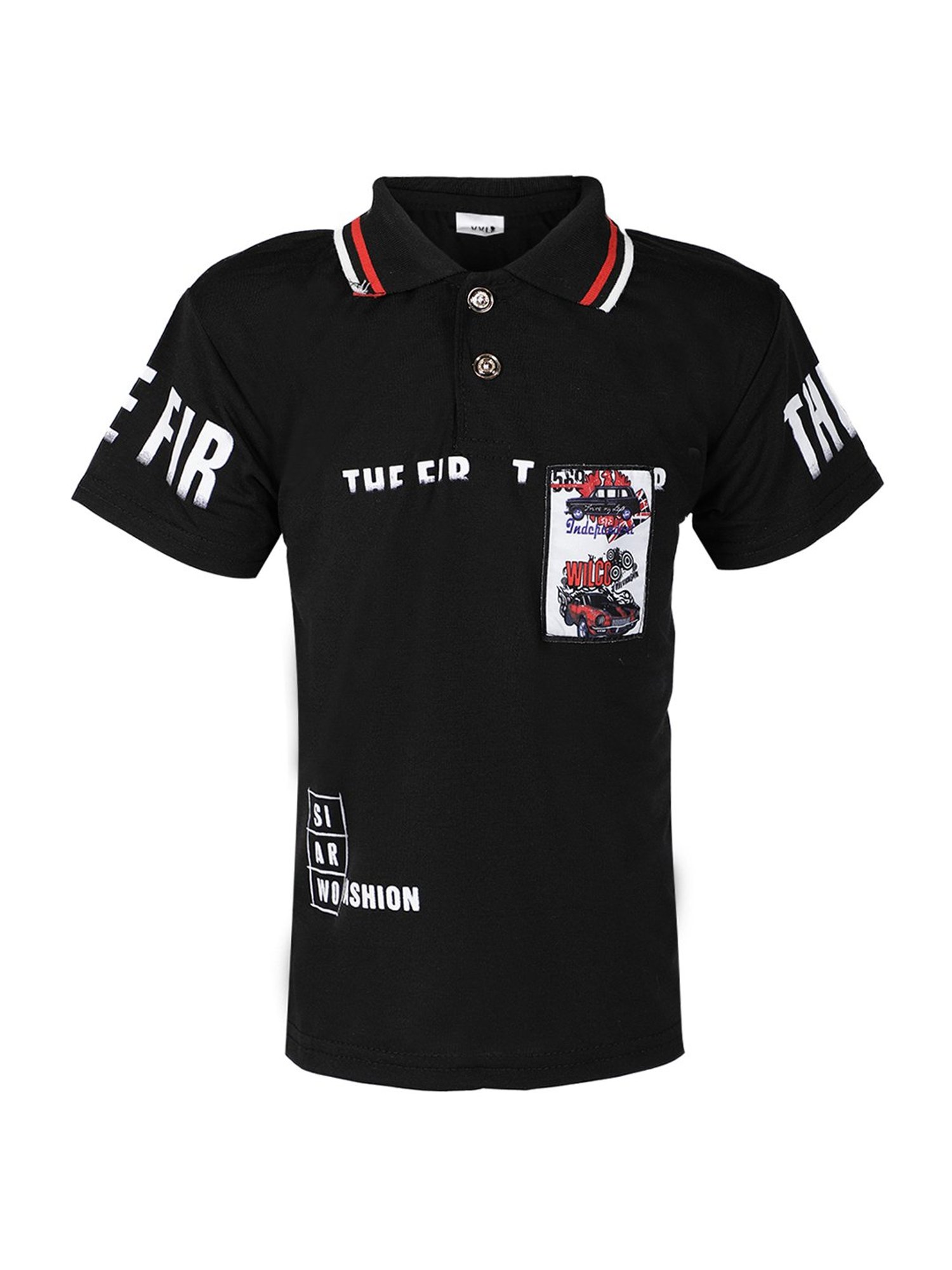 Passion Petals Kids Black Cotton Printed Polo T-Shirt