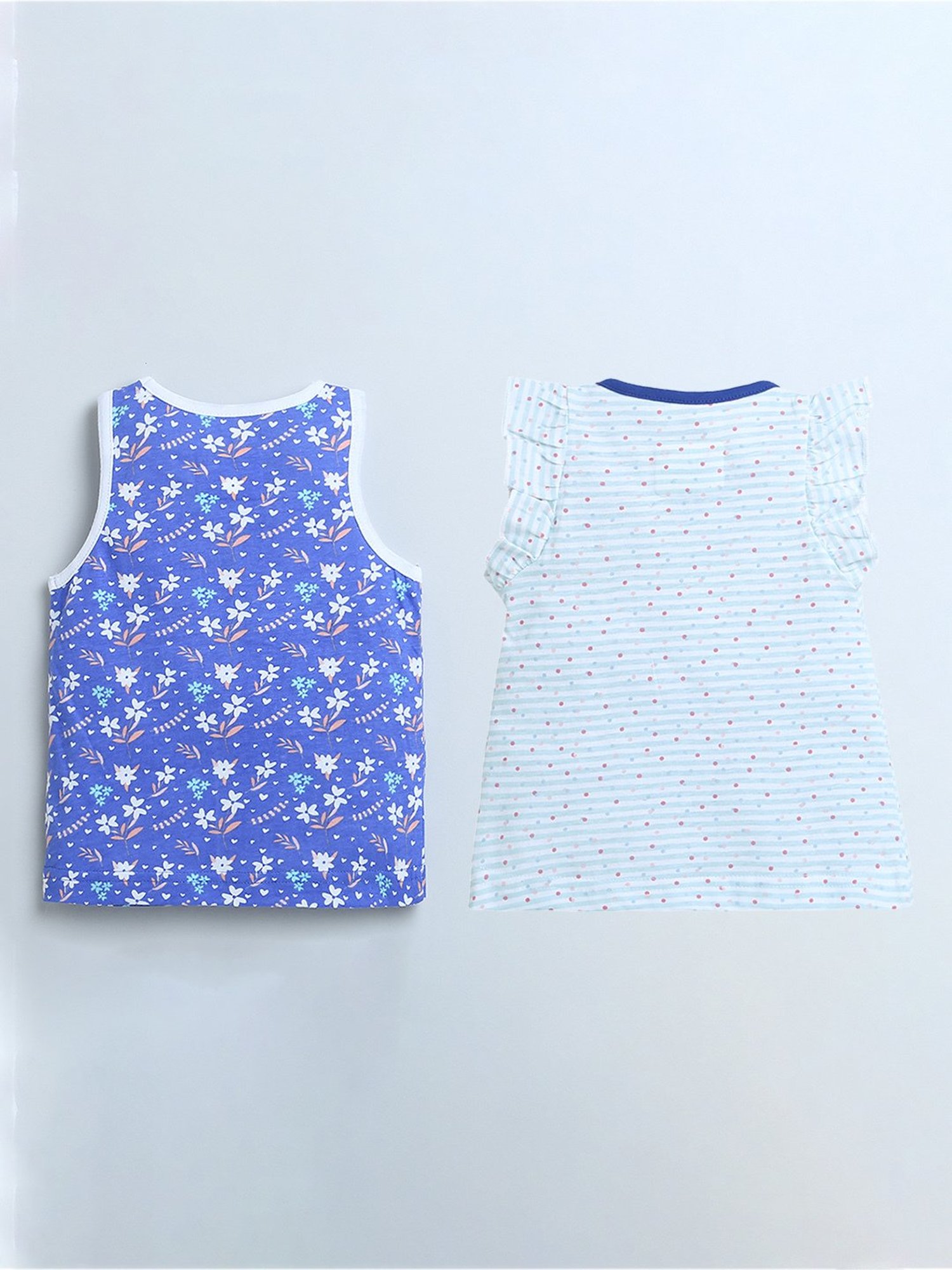 Bumzee Kids Royal Blue & White Floral Print Top (Pack Of 2)