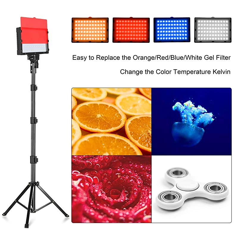 LED Video Light 11 Brightness/4 Color Filters Dimmable Photography Continuous Table Top Lighting, Adjustable Tripod Stand, USB Portable Fill Light for Photo Studio Shooting
