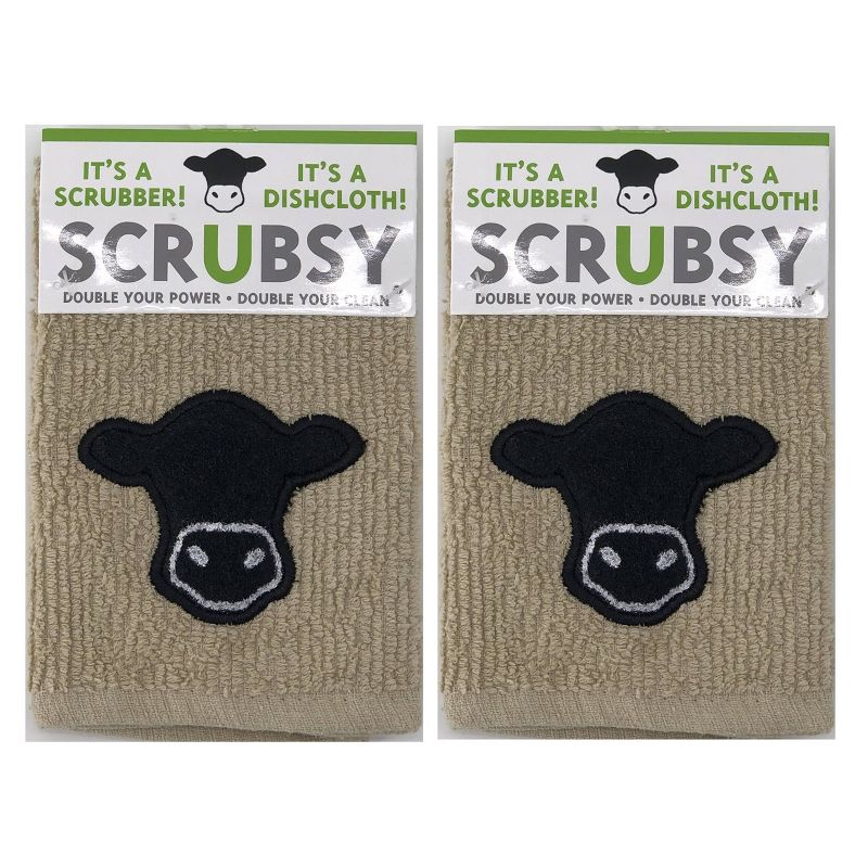 2pk Cow Dish Cloths with Scrubber Beige - MU Kitchen