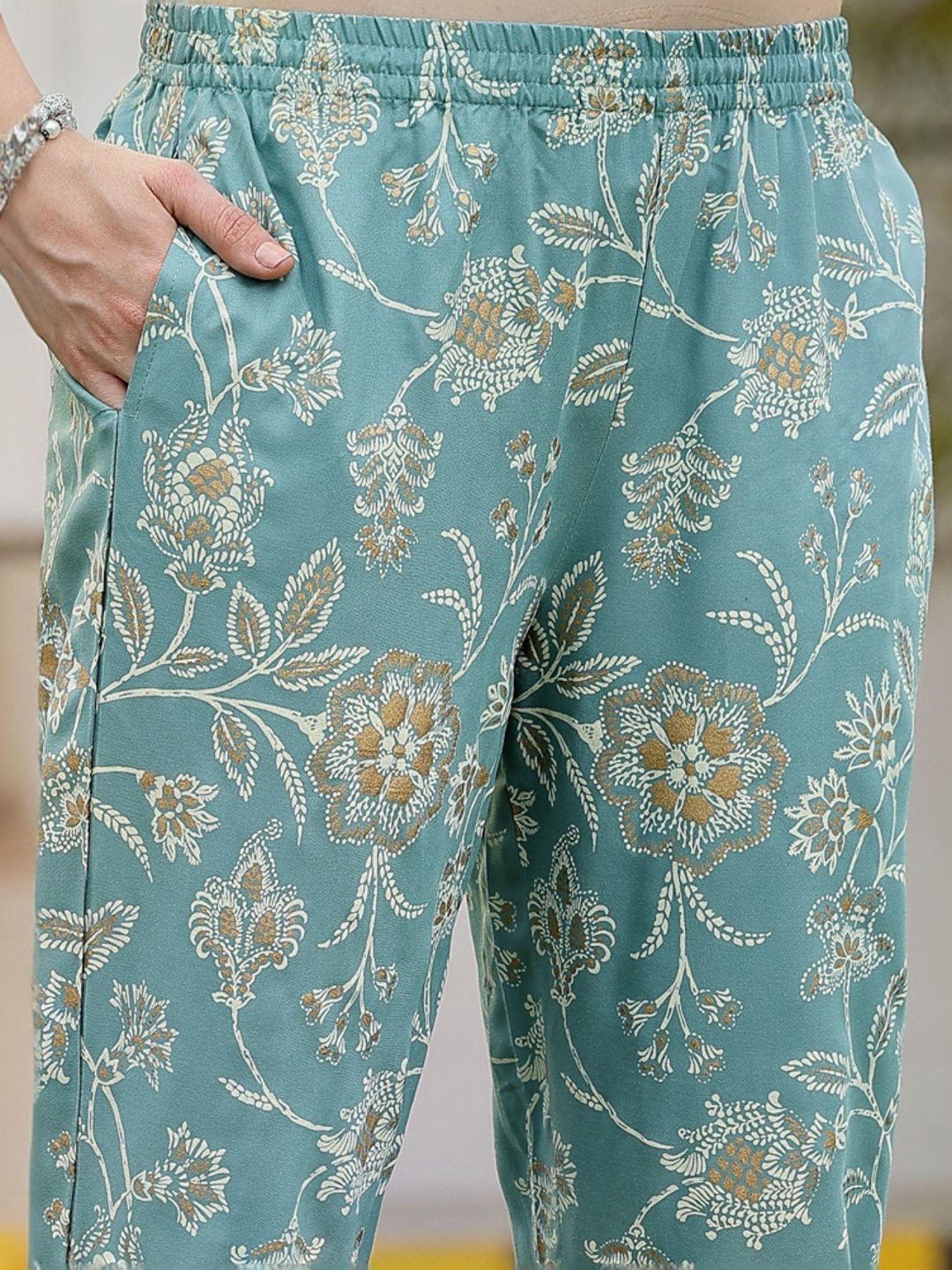 Stylum Aqua Blue Floral Print Top & Pants Set