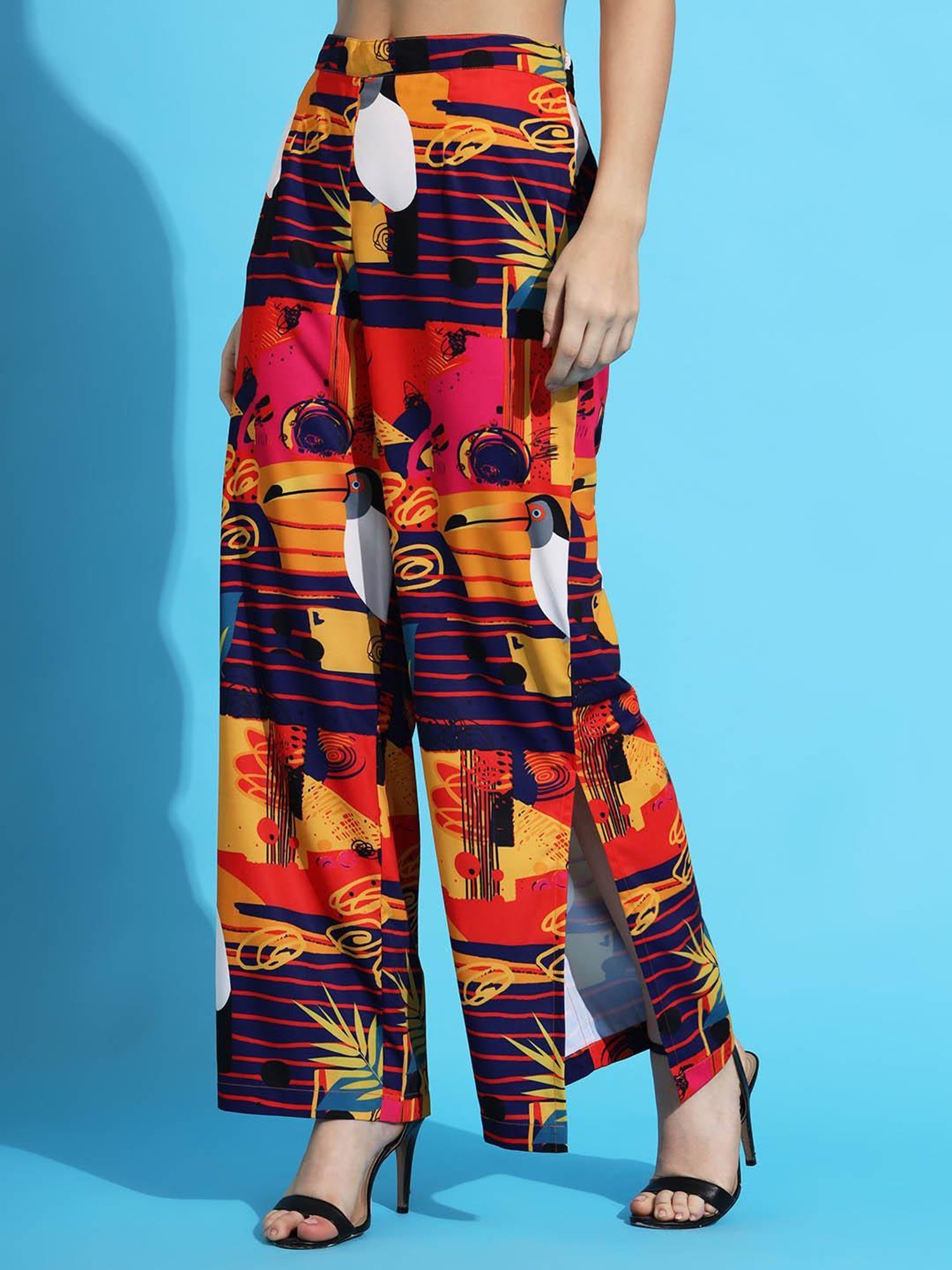 FITHUB Orange & Navy Printed High Rise Trousers
