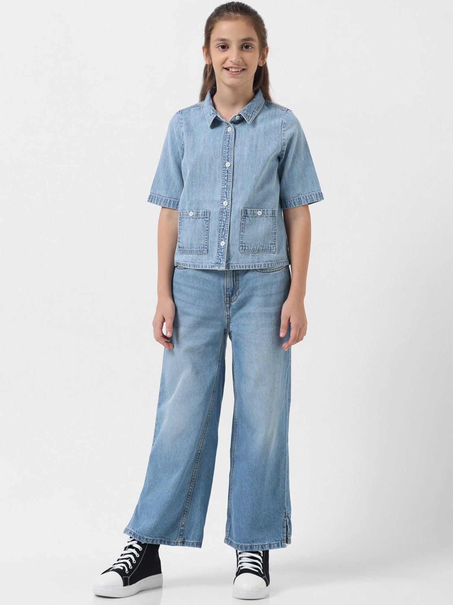 VERO MODA GIRL Blue Solid Shirt Top