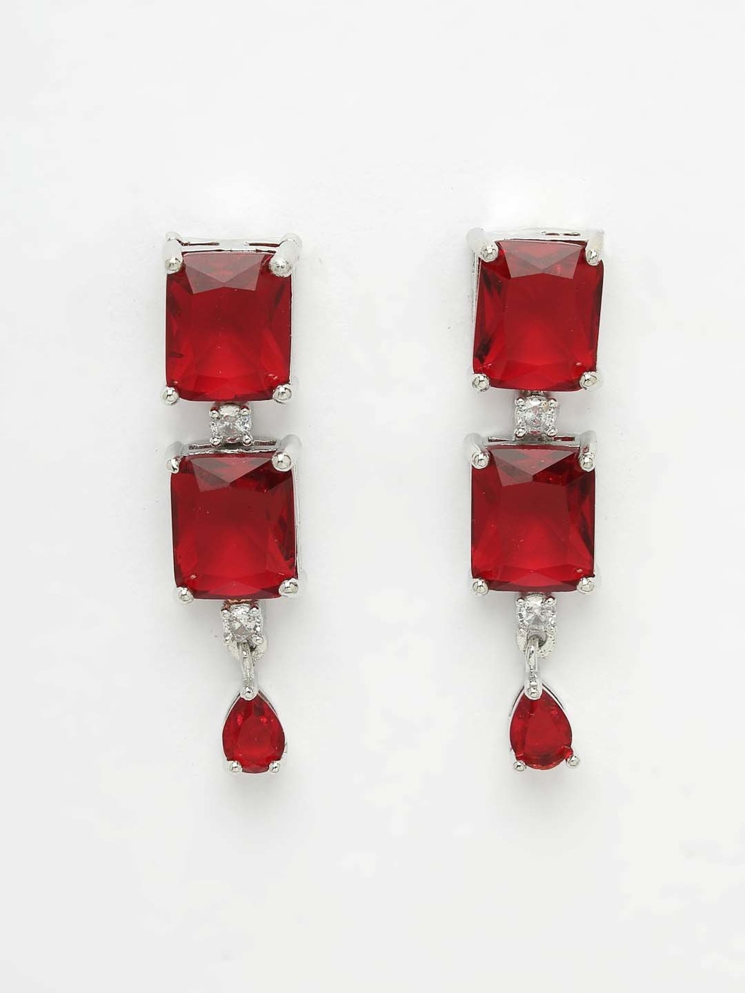 NVR Silver Plated & Maroon CZ Stone Handcrafted Jewellery Set for Women